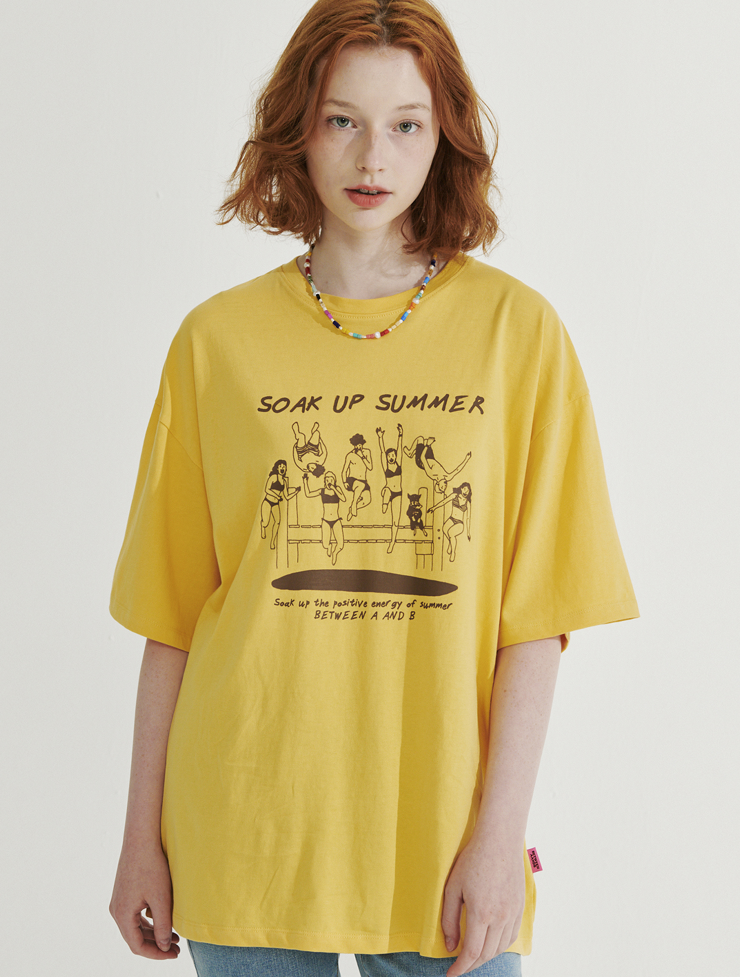 다이빙 프린트 오버핏 티셔츠 옐로우